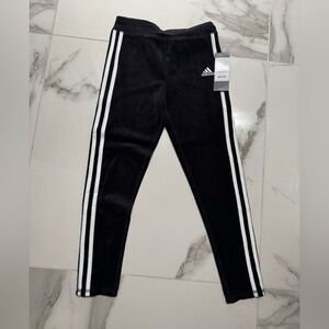 adidas velvet Black Leggings with White Side Stripes - Kids
